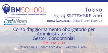 Corso di aggiornamento obbligatorio per Amministratori e Gestori Condominiali: 23 e 24 settembre