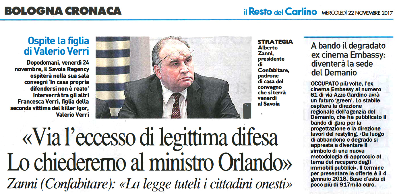 il Resto del Carlino – «Via l’eccesso di legittima difesa  Lo chiederemo al ministro Orlando»