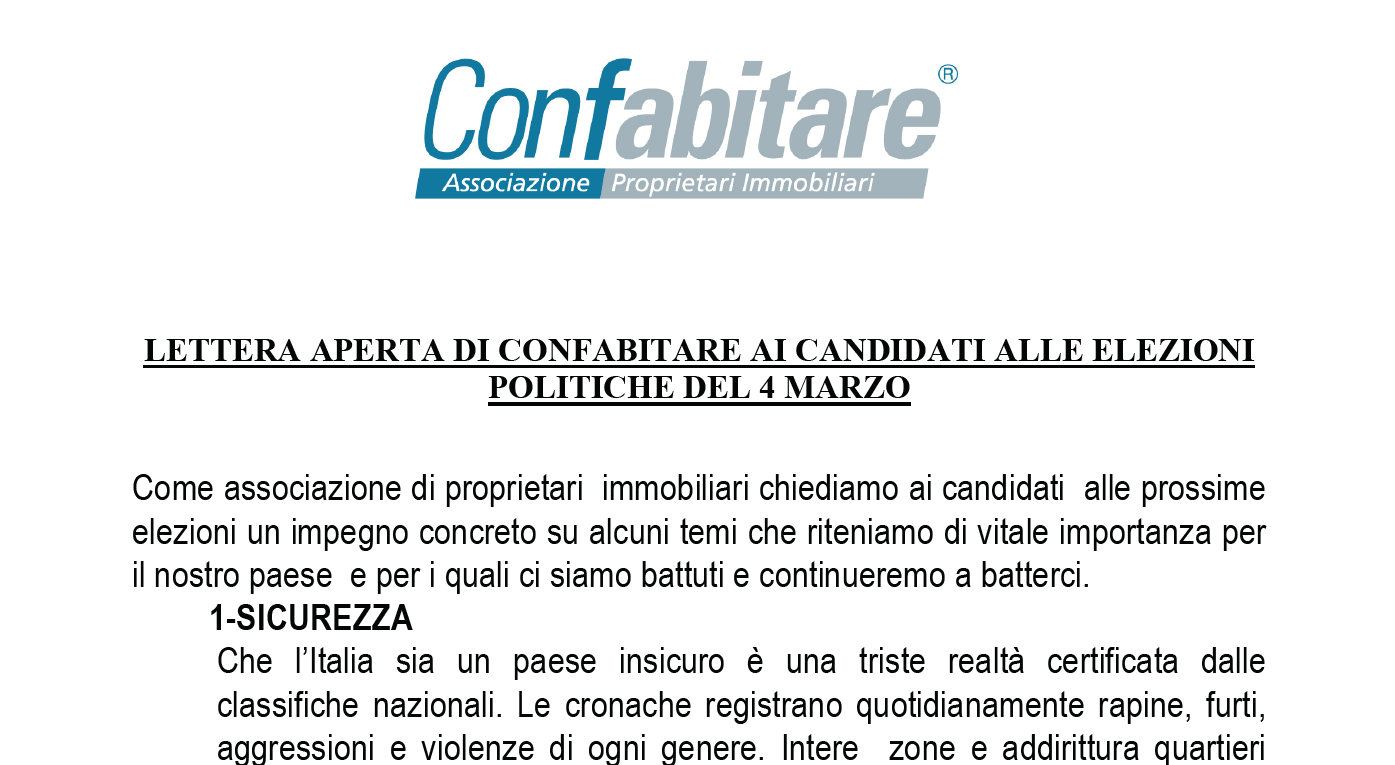 Lettera Aperta di Confabitare ai candidati alle Elezioni Politiche del 4 Marzo