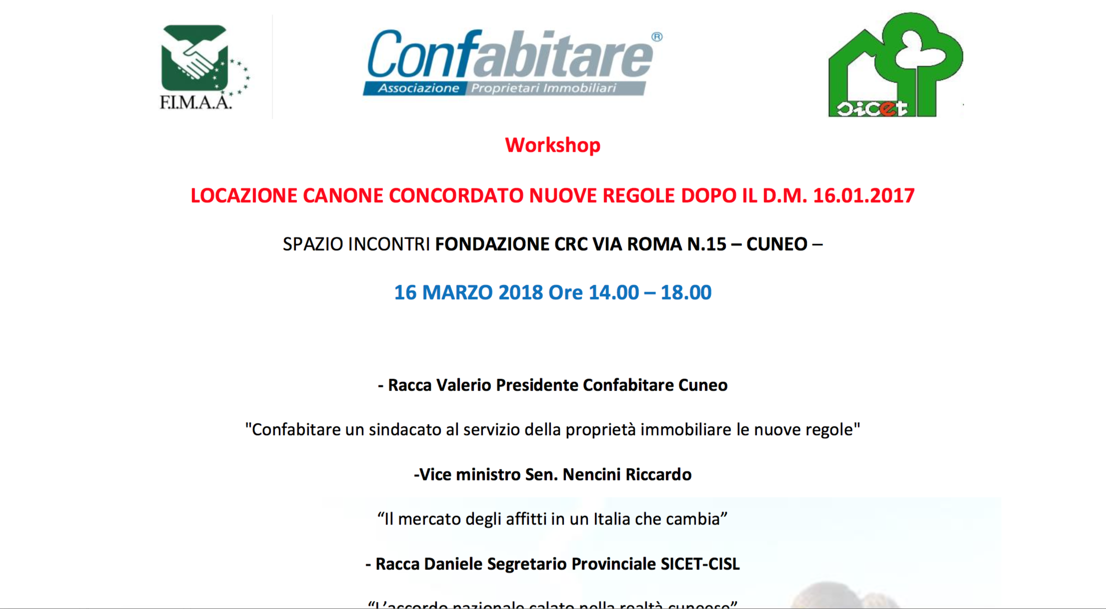 Workshop Cuneo – Locazione canone concordato nuove regole dopo il d.m. 16.01.2017