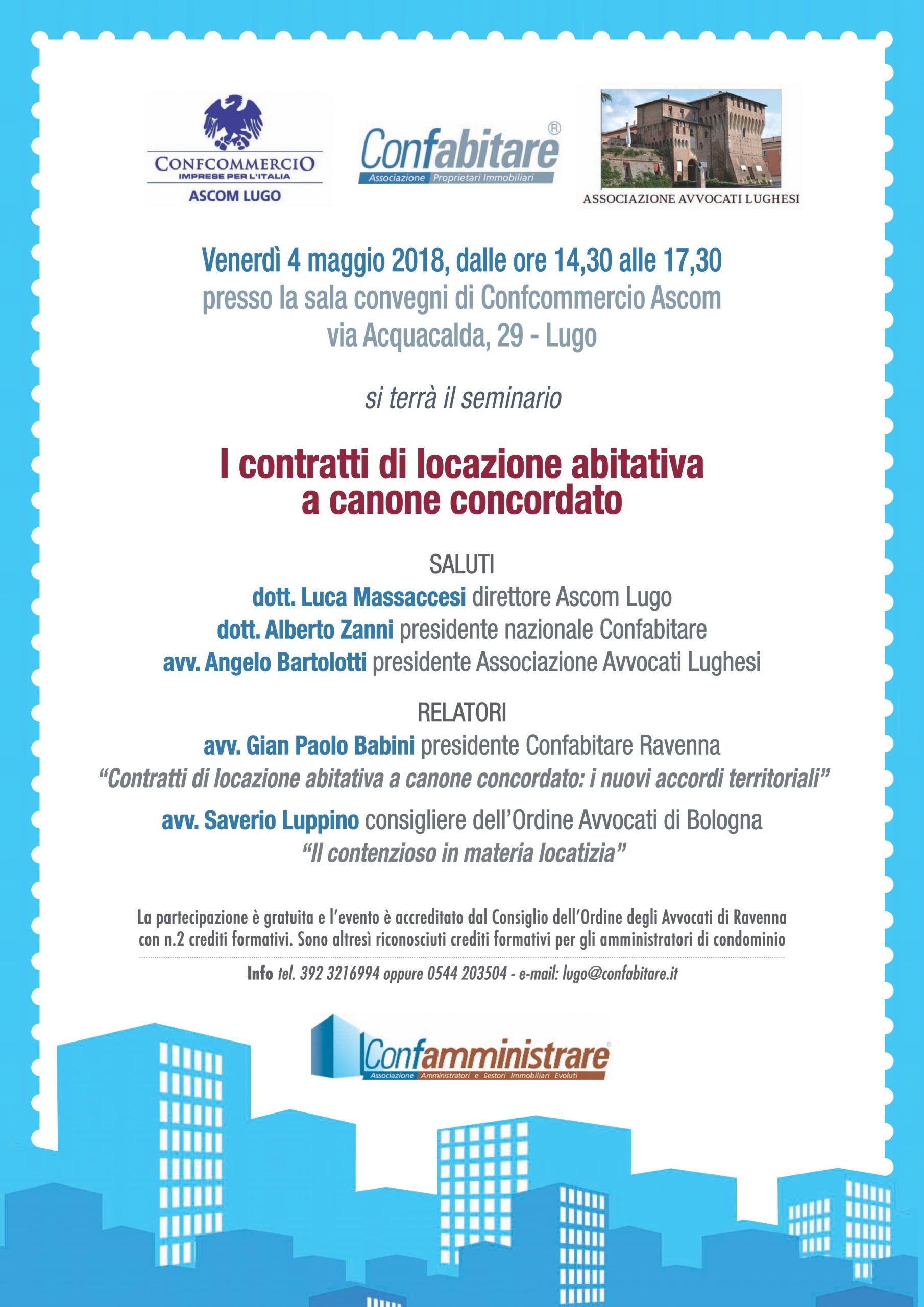 Convegno “I contratti di locazione abitativa a canone concordato” – Lugo (RA) 4 maggio 2018