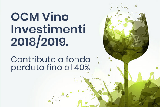 OCM Vino Investimenti 2018/2019. Contributo a fondo perduto fino al 40% per supportare investimenti nel settore vitivinicolo.