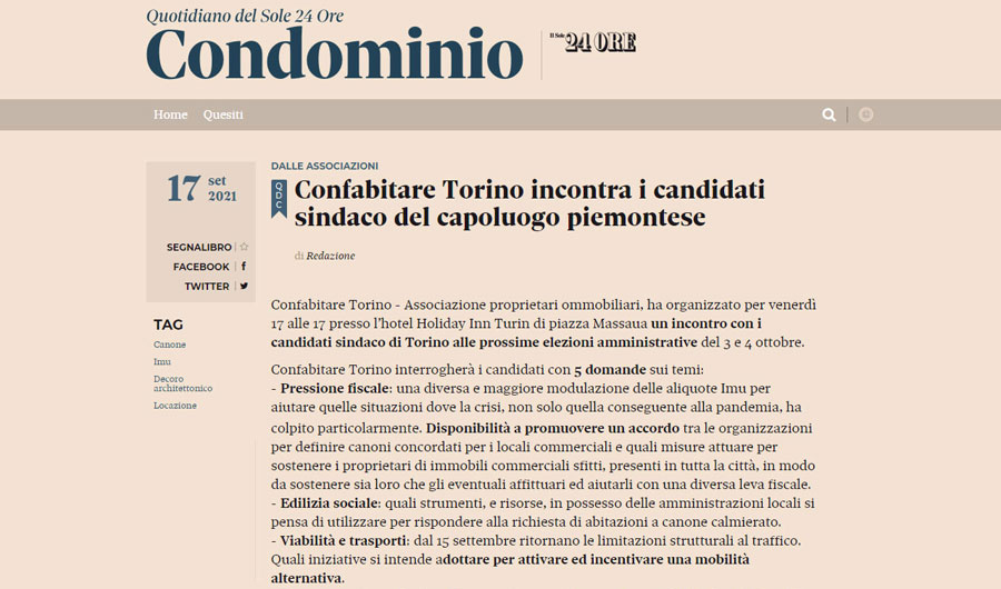 Confabitare incontra i candidati Sindaci a Torino