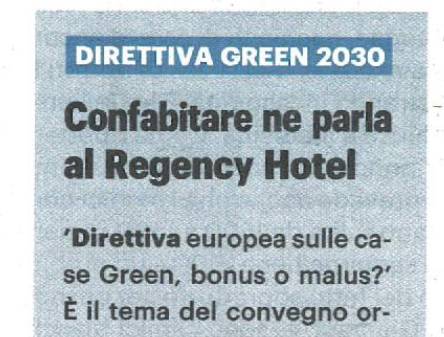 Direttiva Green 2030. Confabitare ne parla al Regency Hotel